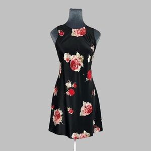 Vintage 90s My Michelle black floral rose sleeveless mini summer dress sz 3/4